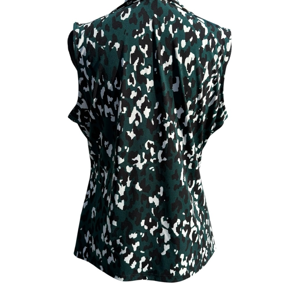Calvin Klein Dark Green Black and White Sleeveless V-Neck Print Top - Picture 2 of 9
